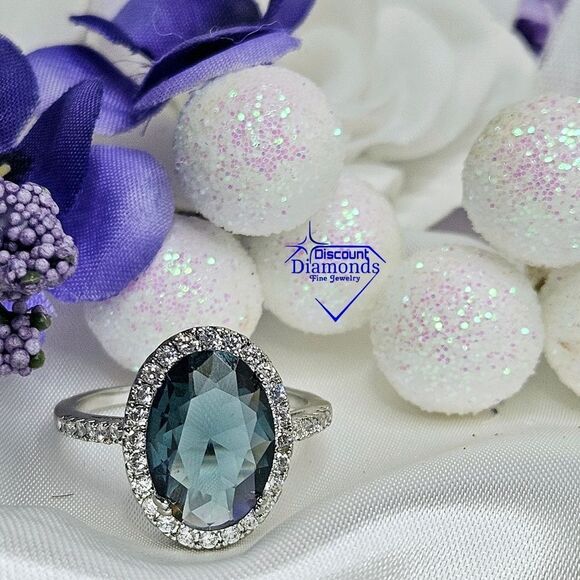 Blue Topaz & White Baguette Diamond Cocktail Ring on 925 Sterling Silver - Picture 3 of 7